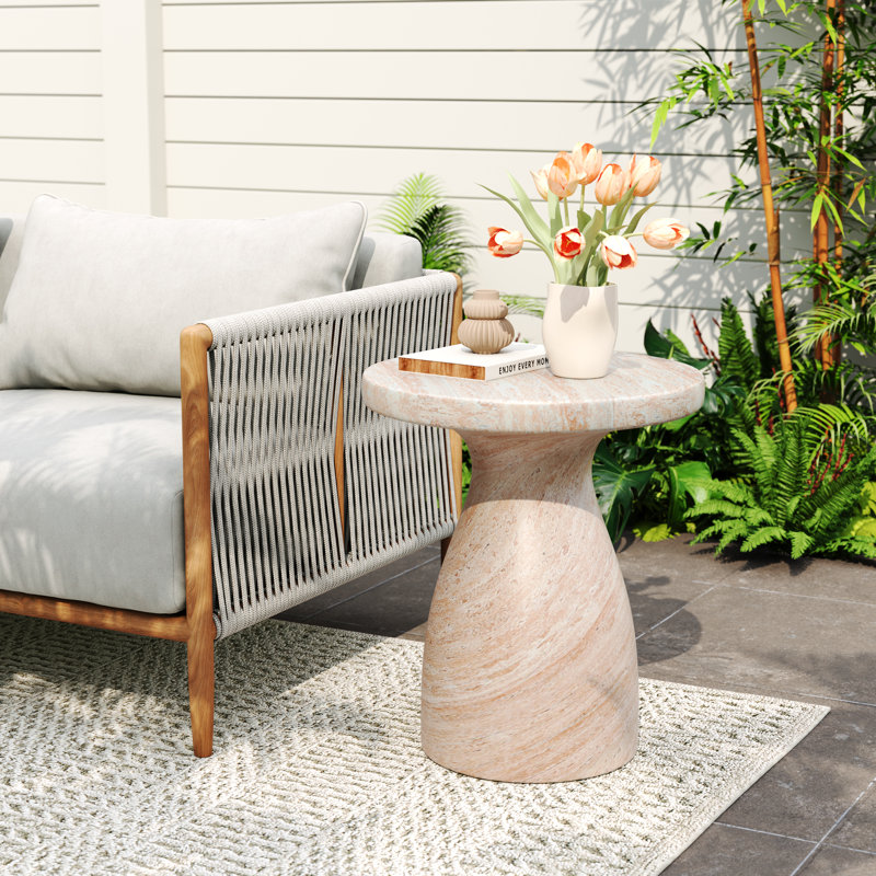  Table d'appoint d'extérieur MGO, table de bout légère avec effet marbre noir, beige, Beige