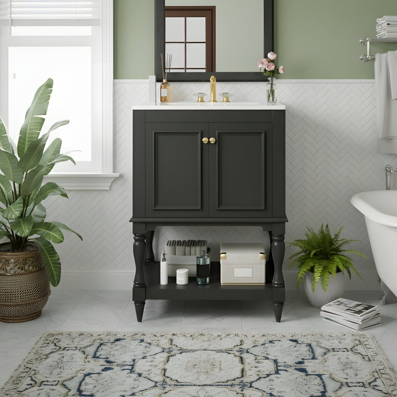 Meuble-lavabo moderne de luxe 24 po, Noir