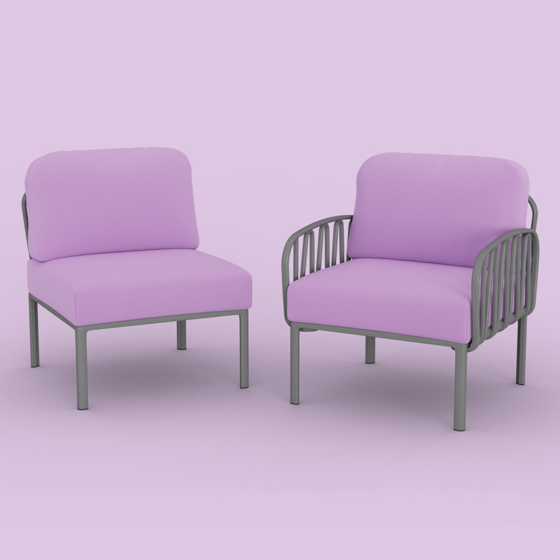 Chaise d'extérieur en résine avec coussins, Gris / Mauve