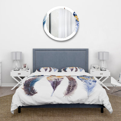 Colorful Boho Feather Set VIII - Bohemian & Eclectic Duvet Cover Set - Microfiber Polyester
