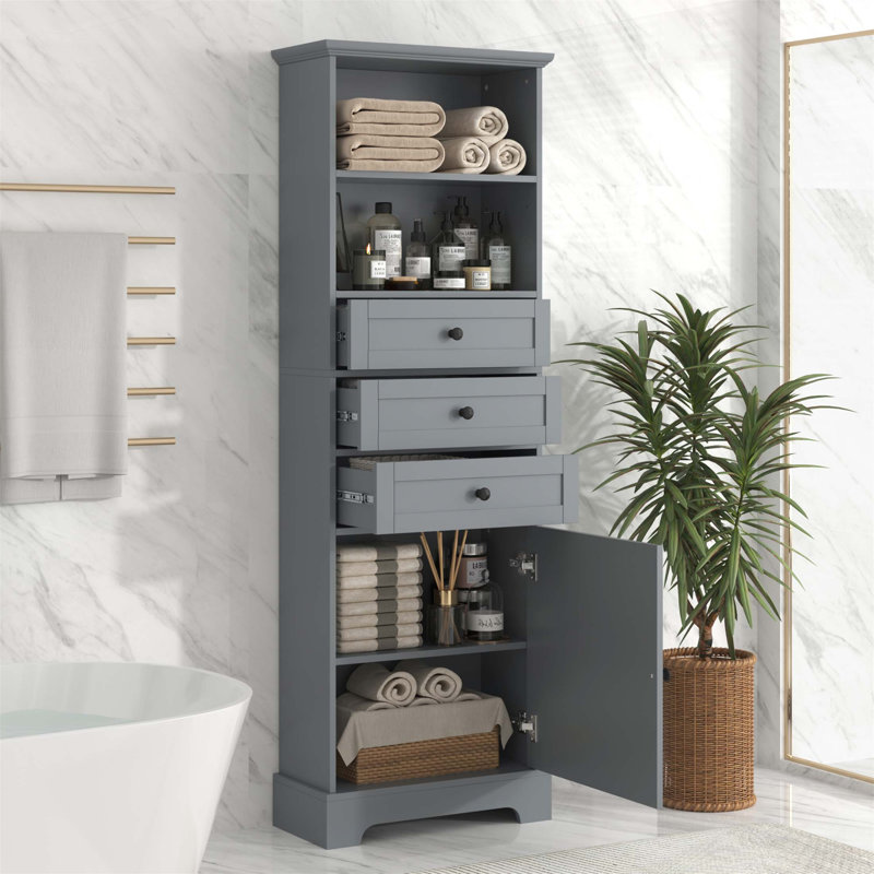 Grande armoire de rangement avec 3 tiroirs et tablettes réglables pour la salle de bain, le bureau, et l'intérieur, panneau de fibres à densité moyenne avec finition peinte