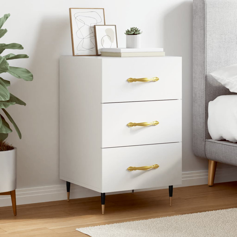 Deana 40cm W Manufactured Wood Bedside Table, White