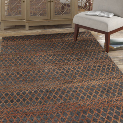 Brantley Authentic Hand-Knotted Handmade Geometric Rust/Gray Wool & Jute Rug