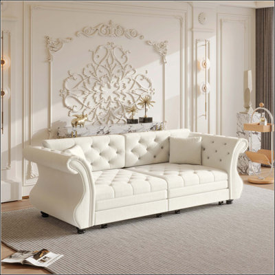 Oversized Chesterfield Pull Out Sofa Bed, Classic Roll Arm Velvet Couch With Flower Tufting, Upholstery For Living Room/Bedroom/Apartment