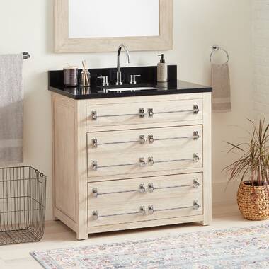 36 inch Single Solid Wood Bathroom Vanity Set, with Drawers, Carrara White Marble Top, 3 Faucet Hole, White, Size: Large