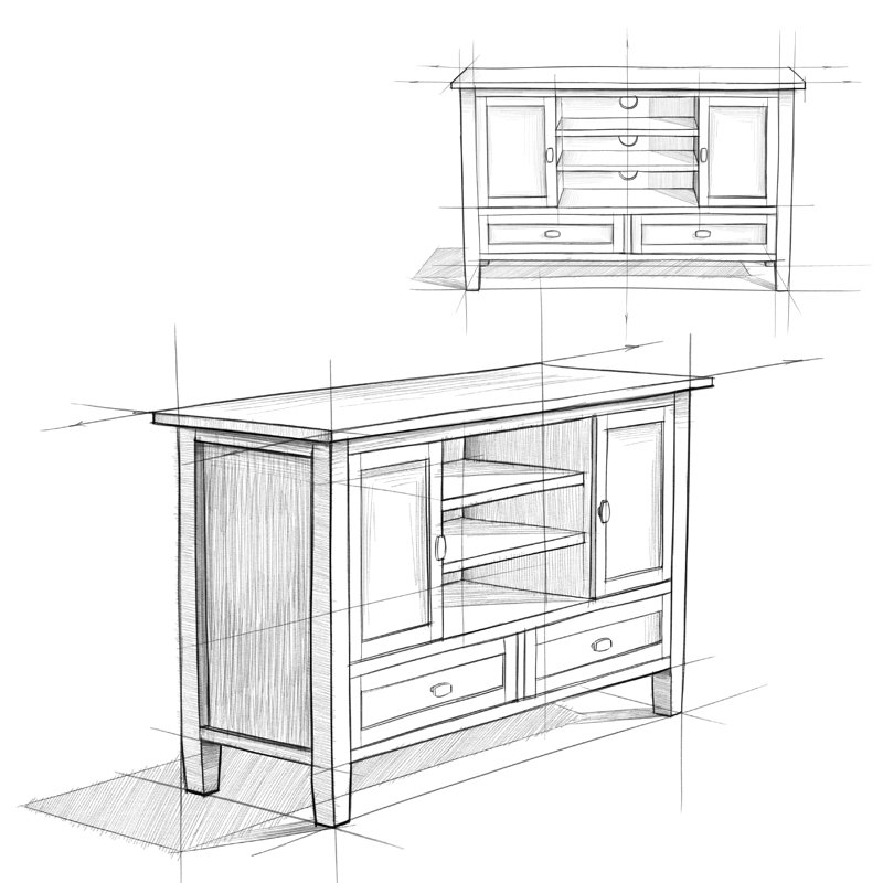 Black Solid Wood TV Media Stand with Cabinets for 50-inch TVs