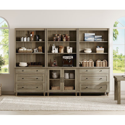 Dalontae Sideboard Cabinet With Bar Hutch, Buffet Cabinet With 2 Glass Doors, 6 Drawers And 3 Tier Shelves, 101''