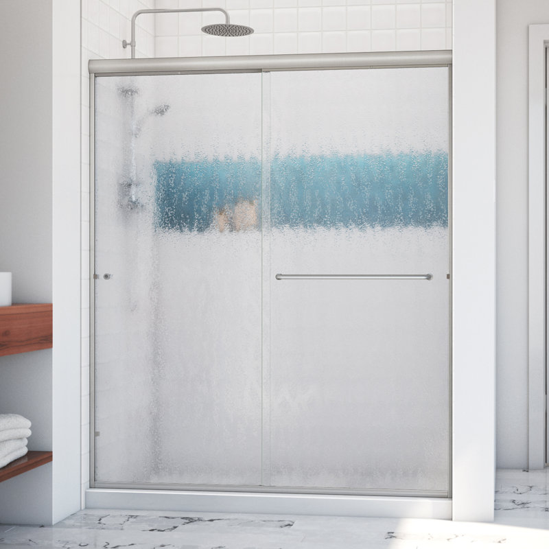 Leser - W x 65.375'' H Bypass Door Semi-Frameless Shower Door with, Left Opening, Rain, Brushed Nickel