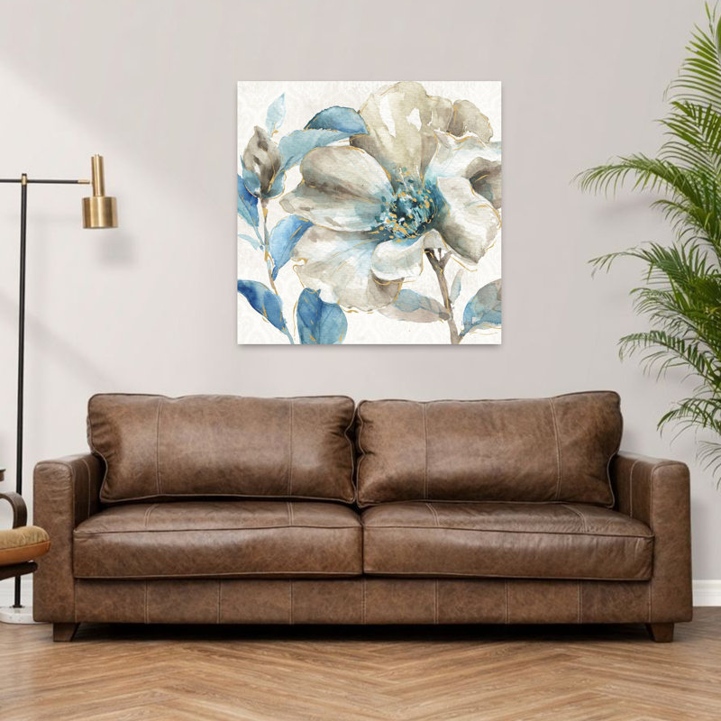 Indigold contemporain iv avec art floral bleu, H 36 po x l 36 po