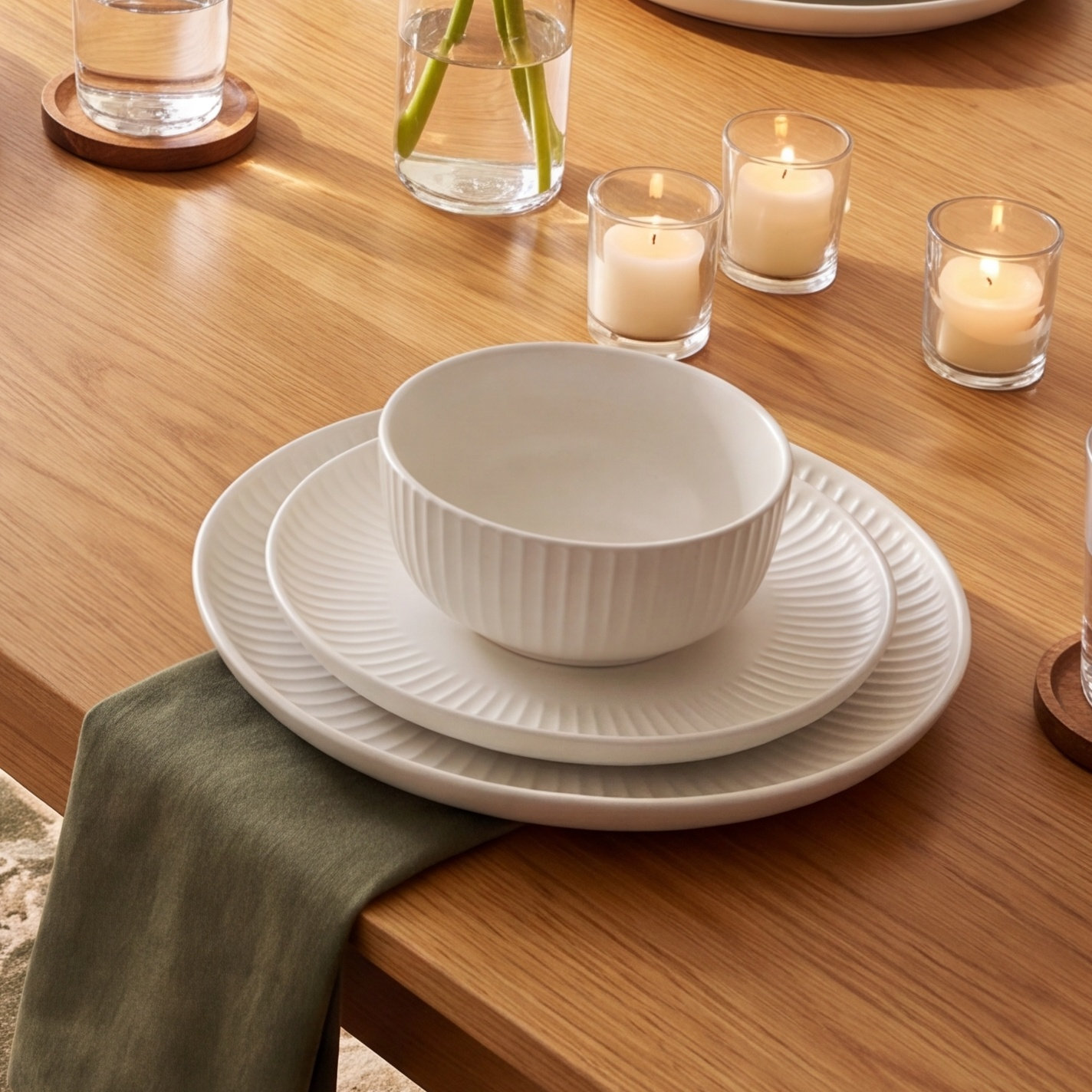 Stoneware Dinnerware Set, Matte White