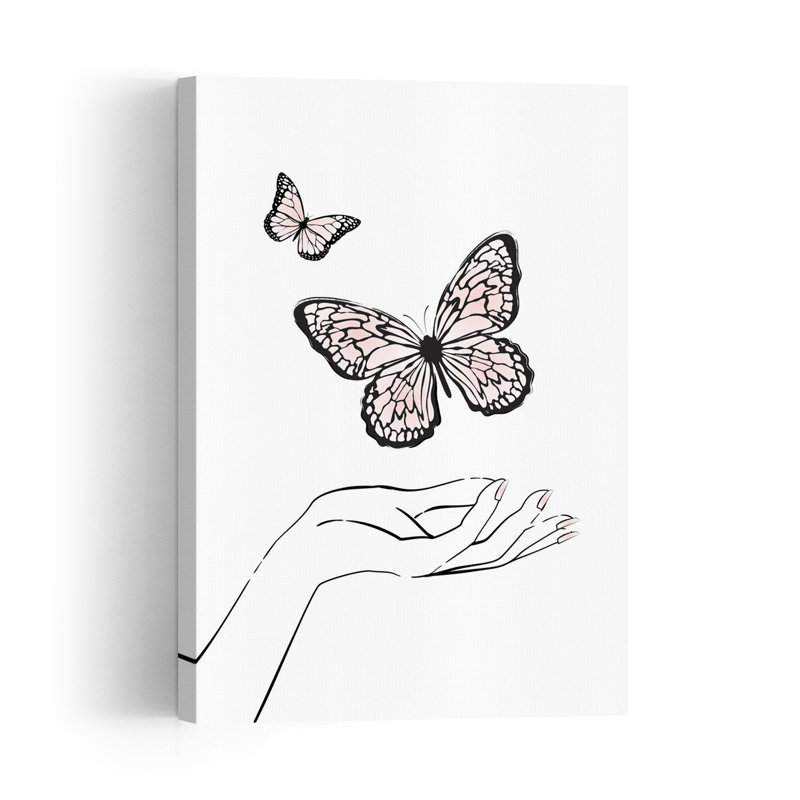 Delicate Hand Butterflies Contemporary Modern Butterfly Wall Art Print 1 Piece Wrapped Canvas Wall Art, 60.96cm H x 40.64cm W