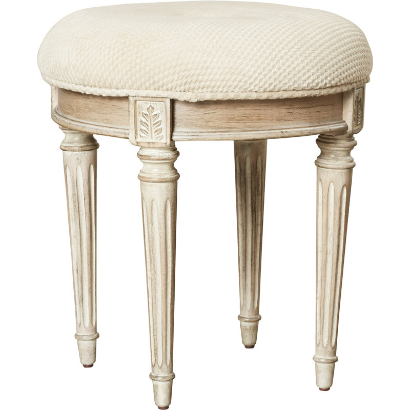Bernadette Upholstered 18"W Vanity Stool, Driftwood, Brown/Coffee