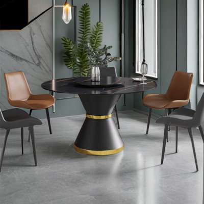 Ryding Modern Round Sintered Stone Dining Table with Rotating Tray