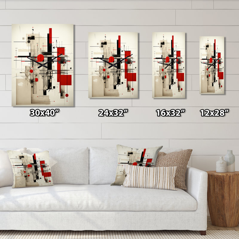 Illustration rétro rouge - Très grandes horloges murales géométriques modernes, H 40 po x l 30 po x P 1 po