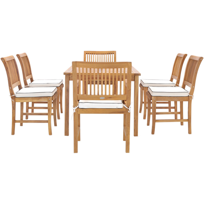 Outdoor 7 - Piece Teak Dining Set with Cushions
