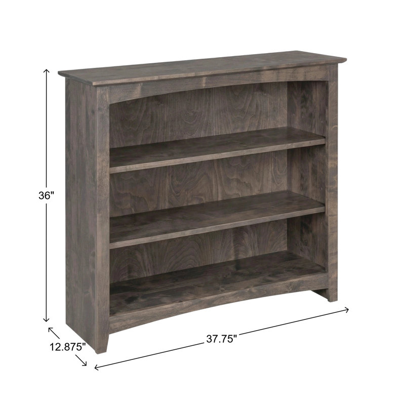 Malani 36" H Solid Wood Classic Bookcase, Driftwood, (3 Shelves) 36"H x 37.75"W x 12.875"D