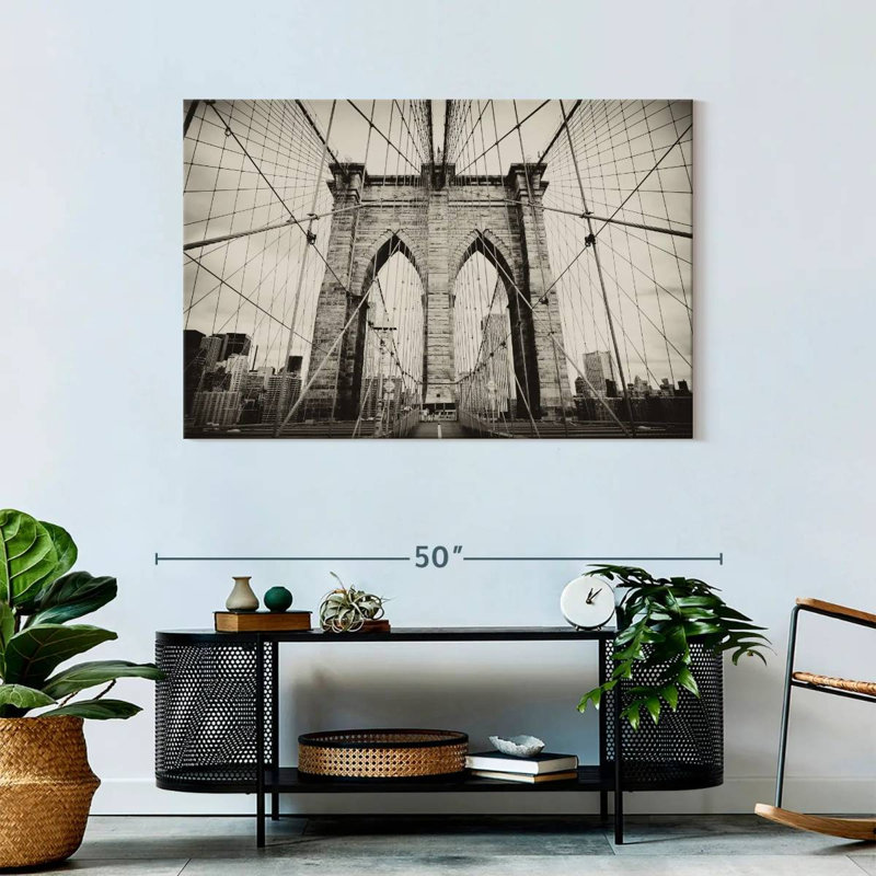 Impression sur toile, pont monochrome de Brooklyn, H 30 po x l 45 po x P 1,25 po