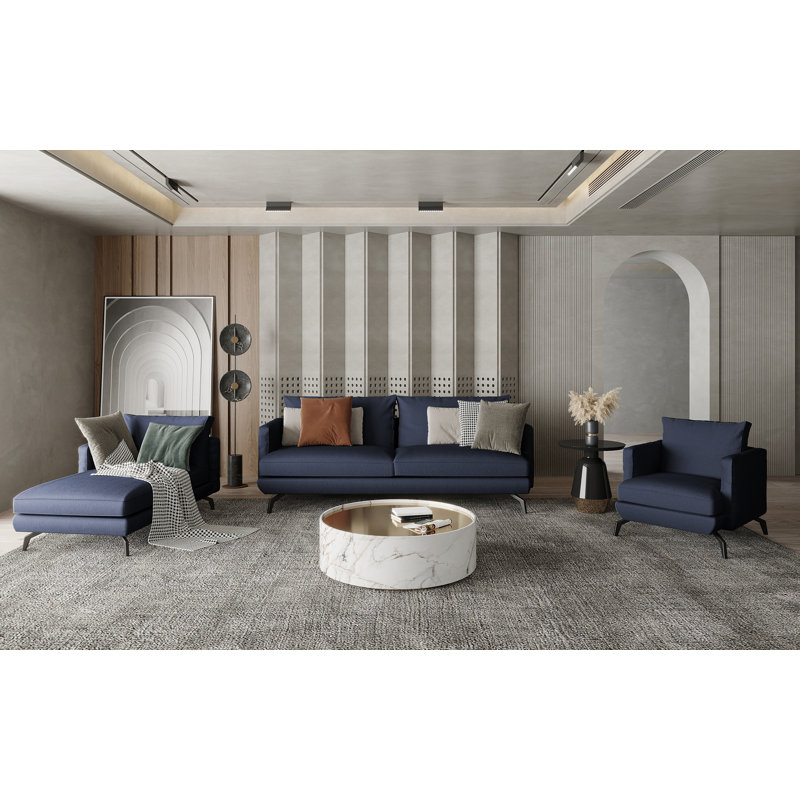 Unic Upholstered Chaise Lounge, Navy Blue, Left-Arm Chaise