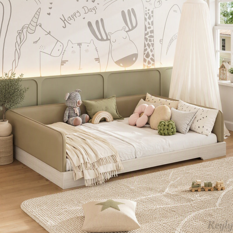 Upholstered Vegan Leather Bed, Full / Double, Brown