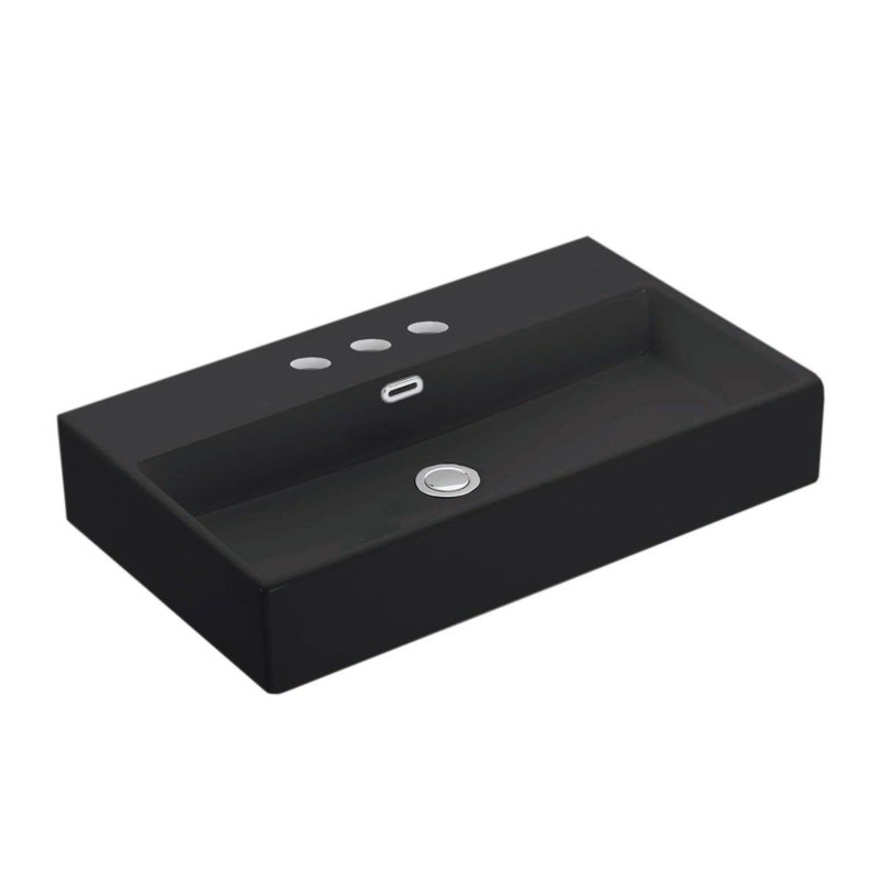 Quattro 27.6'' L Bathroom Sink, Glossy Black