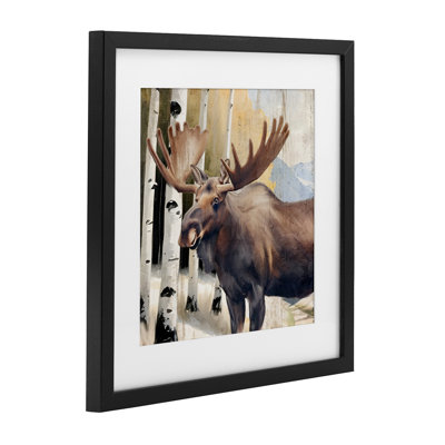 Mountain Walk Moose Portrait Framed Print Under Glass, design by Kim Allen