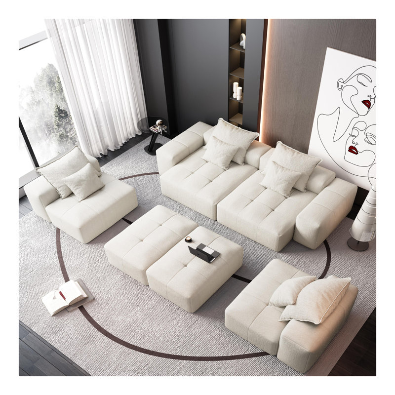 Modern Oversized Modular Sectional Sofa,Sparkling Chenille Fabric Soft Cushion Sofa with 8 Pillows,8 PCS DIY Combination Tufted Sofa,No Assembly Required
