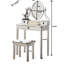 Coiffeuse rose avec 3 tiroirs - Miroir ovale réglable, tabouret en bois inclus, rangement de bureau contemporain, tiroir, bois