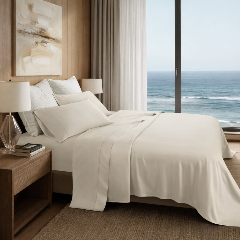 Elina Supima 4 Piece Cotton Sheet Set, Cal King, Off-White