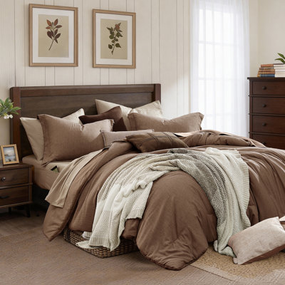 Monbix Oversized Queen Comforter Set 7 Pieces Brown Bed in a Bag Cationic Dyeing Reversible All Season Bedding Sets with Comforter, Sheets, Pillowcases & Shams