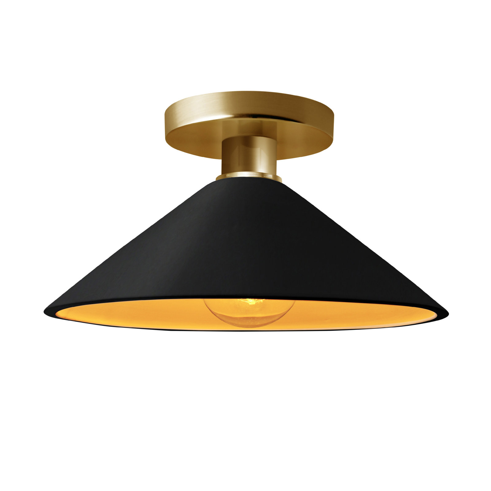 Single Light Ceramic Semi Flush Mount, Carbon Matte Black/Champagne Gold, Polished Brass, LED (Integrated)