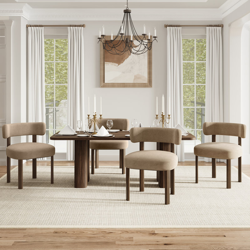 48.5cm H Upholstered Upholstered Back Side Chair, Khaki Velvet