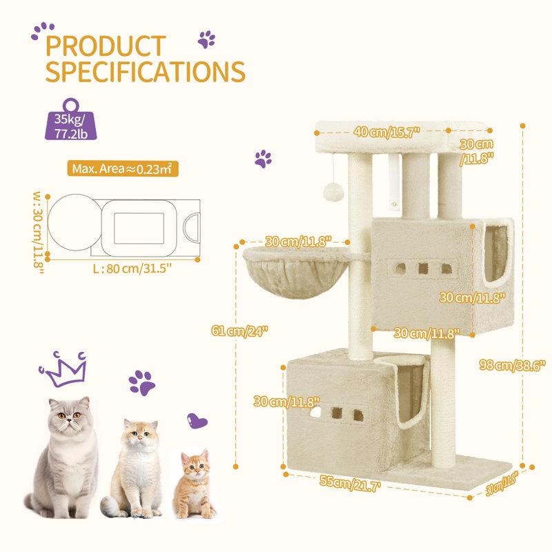 98cm H Cat Tree, Beige
