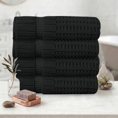 Ensemble de serviettes 4 pièces Willow - 100% coton peigné, qualité supérieure 630 g / m², noir, ultra doux et très absorbant (4 serviettes de bain)