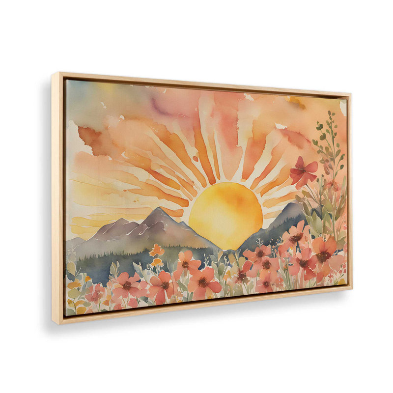 Blossoms and Sunrise Glow , 20.75" H x 30.75" W x 1.75" D, American Maple Floater Framed, 1