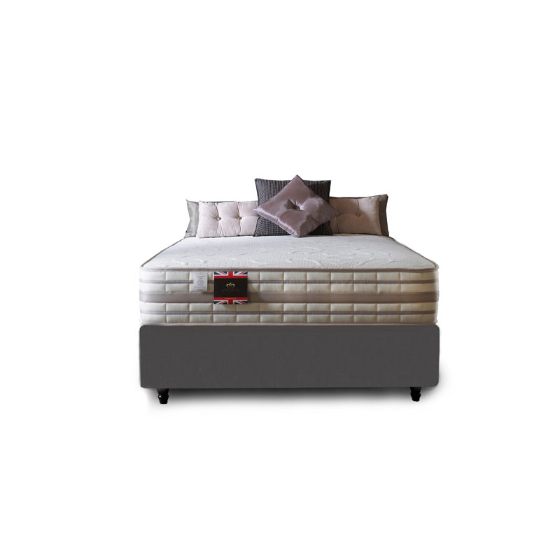 Aspelare Pocket Memory Divan Bed Set, Steel Plush Velvet, Kingsize, 4 Drawers