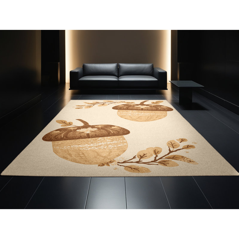 Soft Plush Festa Thanksgiving Modern & Contemporary Abstract Area Rug in Beige – Beige Binding, 4x6