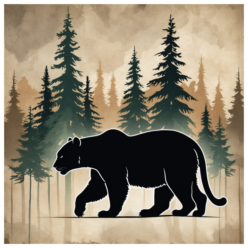 Bear In Forest Silhouette, Transparent, 50 po x 80 po - 1 panneau