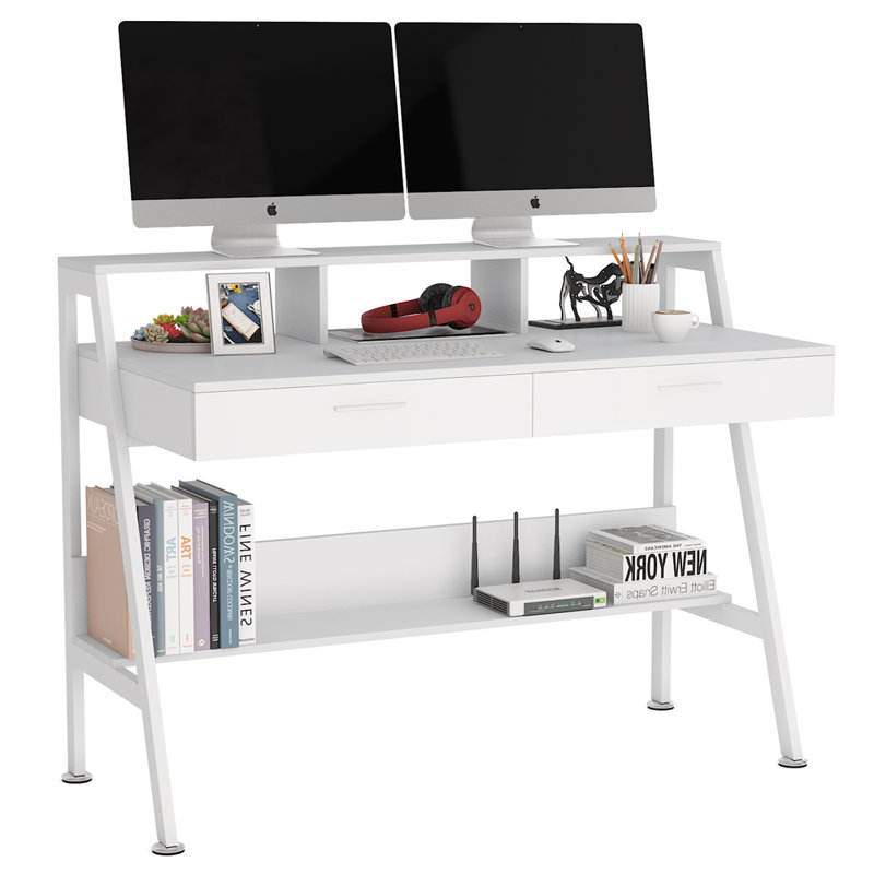 Bureau d'écriture avec tiroirs Edeltraud, bureau blanc, Blanc