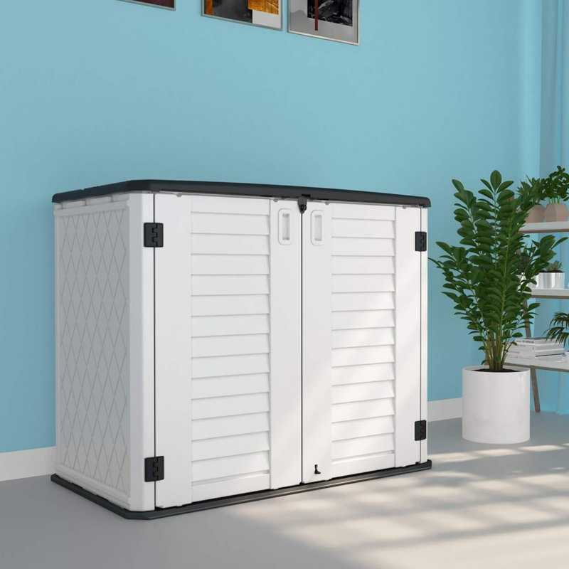 Remise de rangement extérieure en PEHD 260 gallons imperméable, verrouillable, résistante aux rayons UV, Blanc