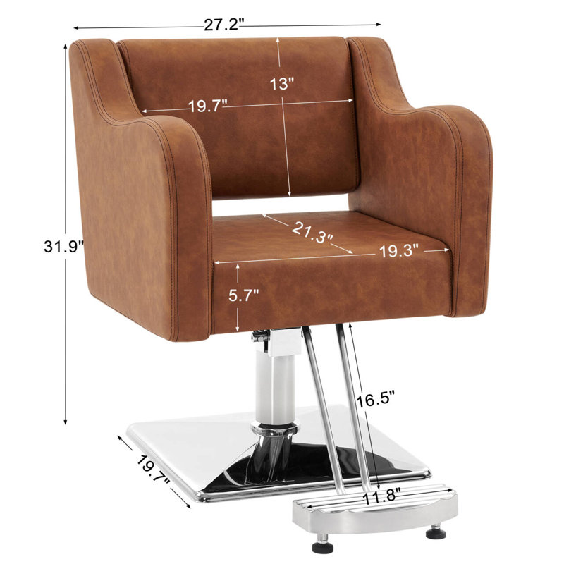 Brown Faux Leather Modern Swivel Salon Chair with Hydraulic Pump