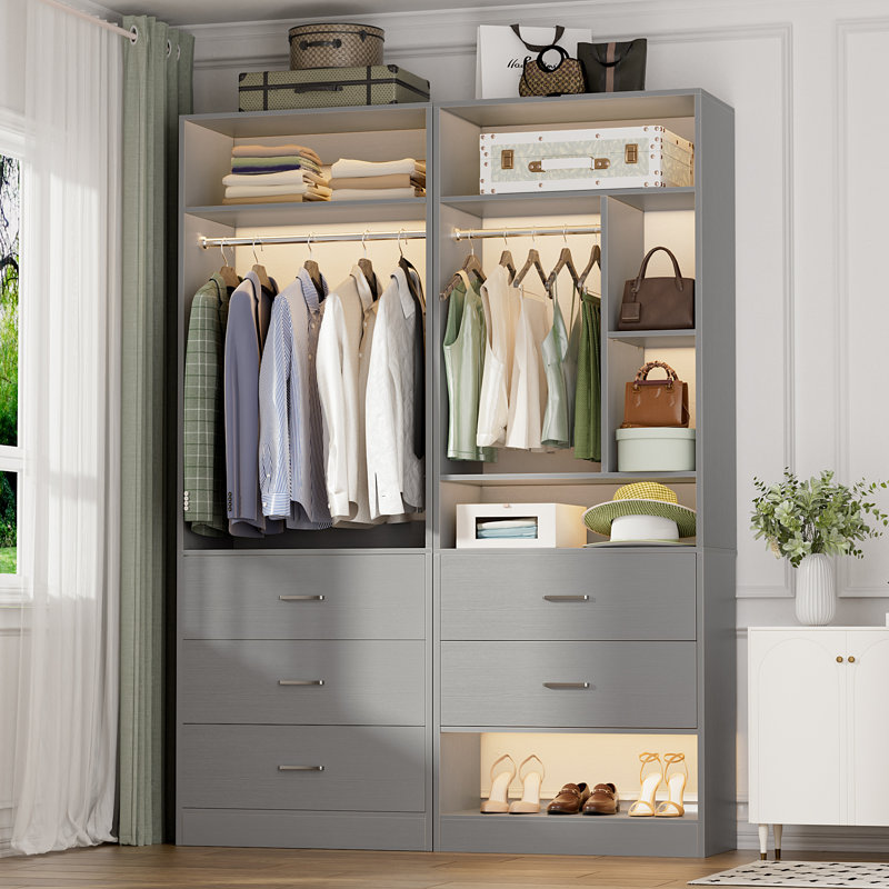 Système de placard autoportant 48 po avec 5 tiroirs en bois (ensemble de 2), Gris