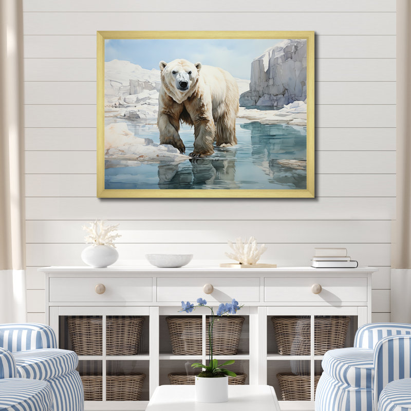 " White Teal Iceberg Pristine Solitude ", Gold Single Picture Framed, 16" H x 32" W x 1" D