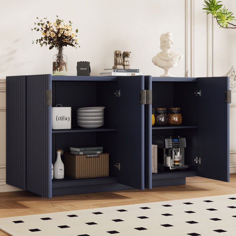 Buffet Cabinet With Storage, Sideboard Cabinet With Ample Storage Space,4 Fluted Doors Credenza Storage Cabinet With Adjustable Shelves For Dining Room And Living Room