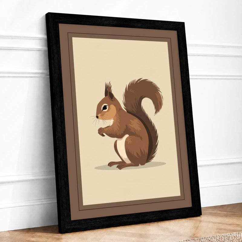 Upright Squirrel Botanical - Framed Print, A2 - 59.4 x 42.0 cm, Black
