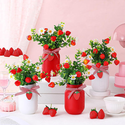 6-pack Strawberry Mason Jar Winter Table Centerpieces