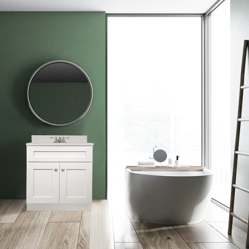 Meuble-lavabo de 31 po avec plateau Brookings, prêt à assembler, Blanc, blanc, Blanc, Centres de 4 po