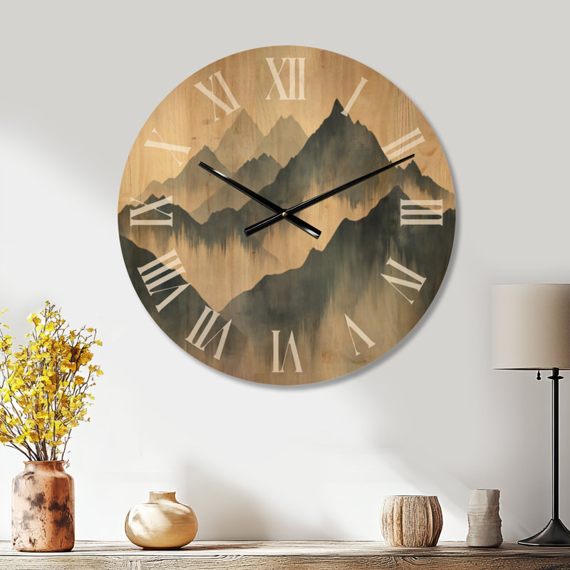 Très grande horloge murale scandinave alpine - Nordic Ridge Calm, imprimée sur bois, Medium