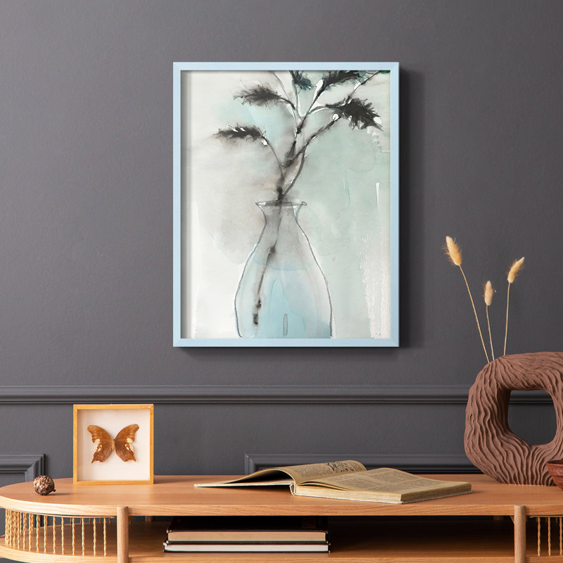 «Soft Ferns I», reproduction encadrée - bois massif, Cadre simple bleu, H 10 po x l 8 po