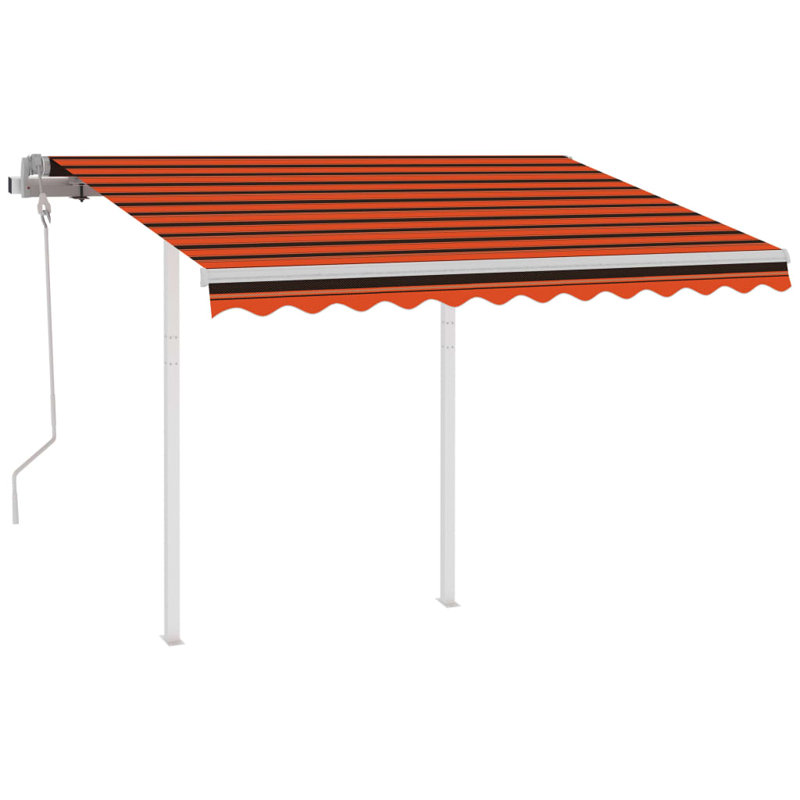 Dakota Fields Fabric Cover Retractable Patio Awning, Orange/Brown/White, Striped, 245cm H x 300cm W x 250cm D