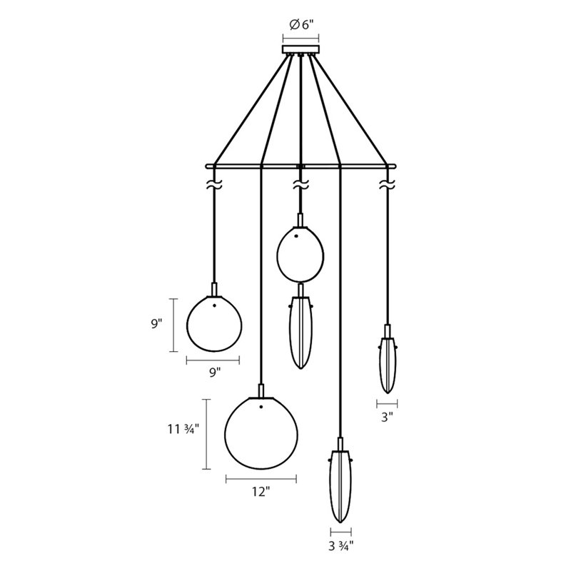 Cantina 6-Light Black Glass LED Cluster Pendant